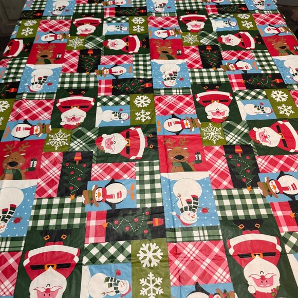 Christmas Vinyl Tablecloth Santa & Snowman Design 78x60 Rectangle Holiday Decor - Picture 5 of 7